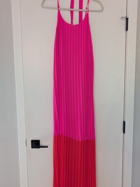 Skies Are Blue Hot Pink and Red Pleated Maxi Dress